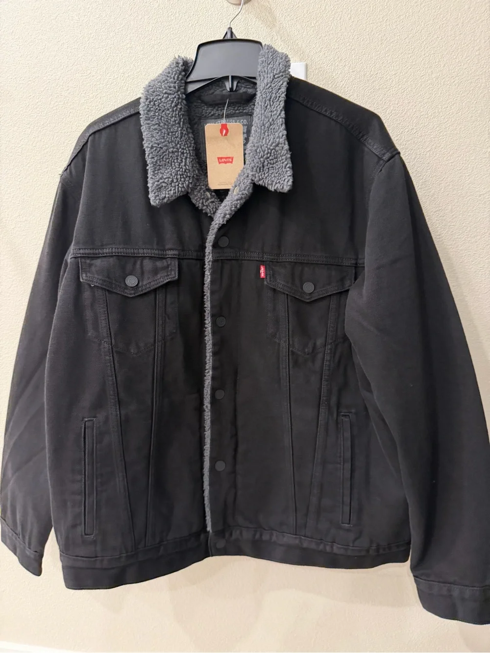 Levi's Men's Black Sherpa Lined Trucker Jacket XL - Picture 2 of 8